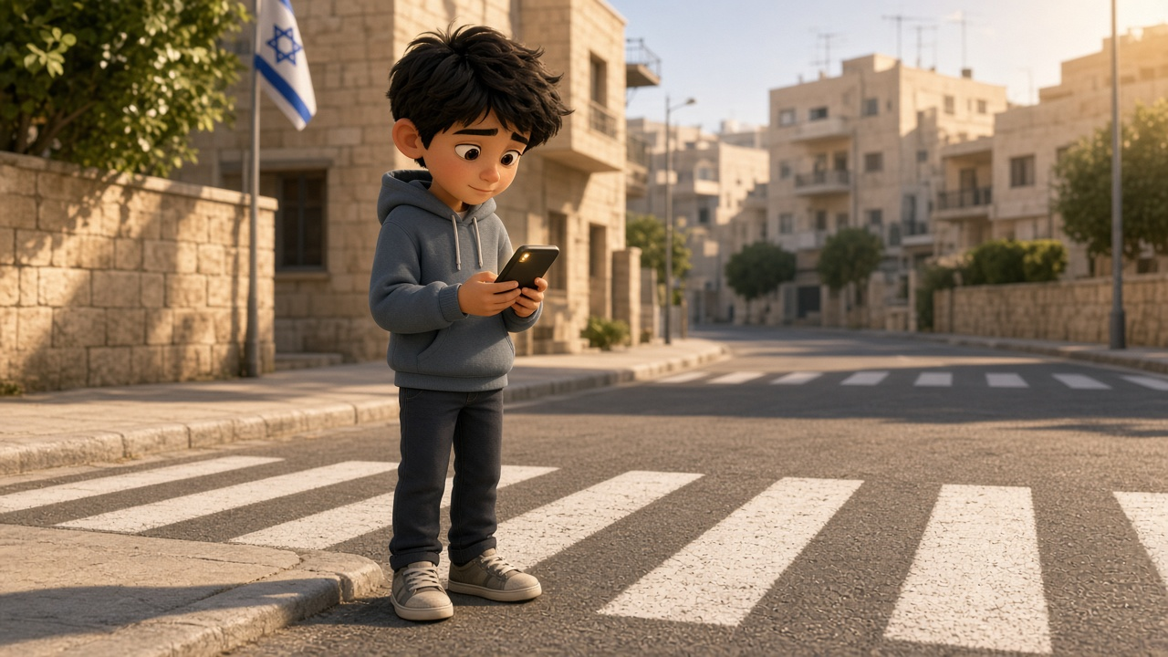 איתי ליד מעבר חציה עם טלפון — תרחיש החלטה ברגע